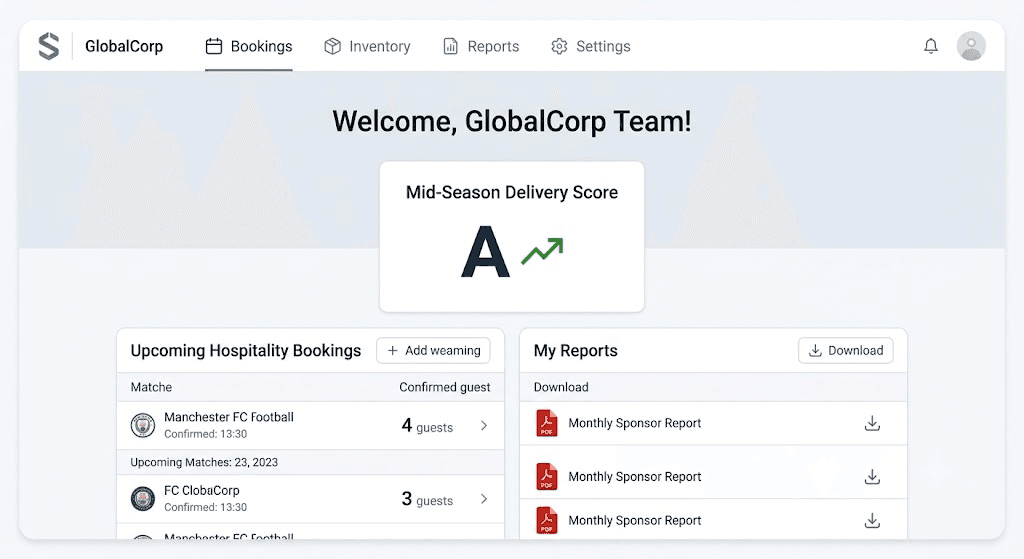 Sponsor partner portal showing real-time rights and delivery